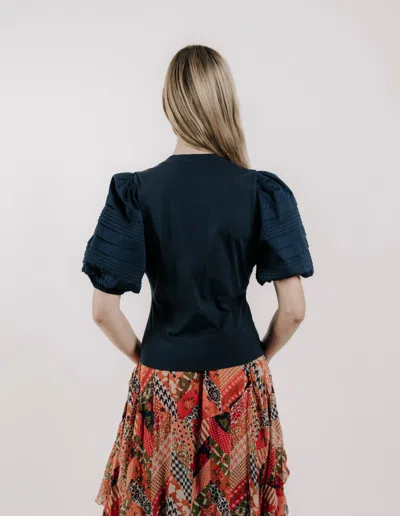 Love The Label Dylan Puff Sleeve Cotton T-shirt In Blue