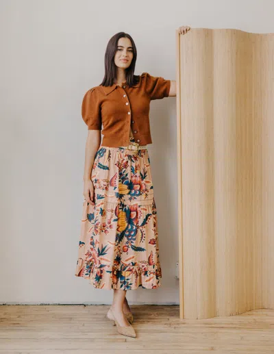 Love The Label Eloise Short Sleeve Cardigan In Brown