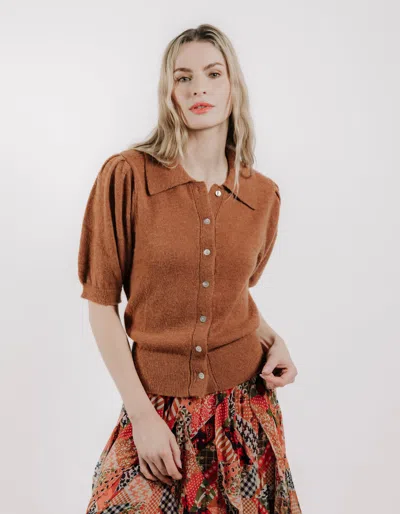 Love The Label Eloise Short Sleeve Cardigan In Brown
