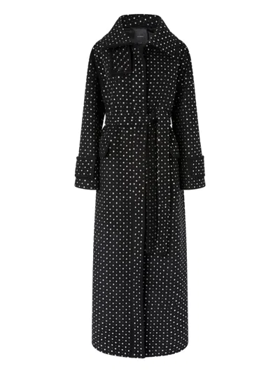 Pinko Paquita Black Rhinestoned Coat With Belt In Wool Blend Woman In Black
