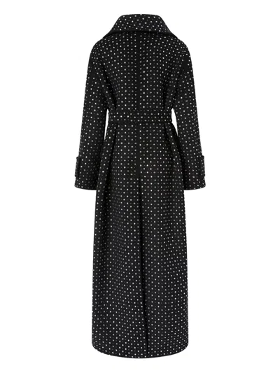 Pinko Paquita Black Rhinestoned Coat With Belt In Wool Blend Woman In Black