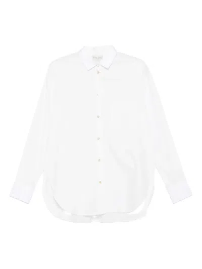 Forte Forte Long Sleeve Top With Curved Hem And Pocket In White