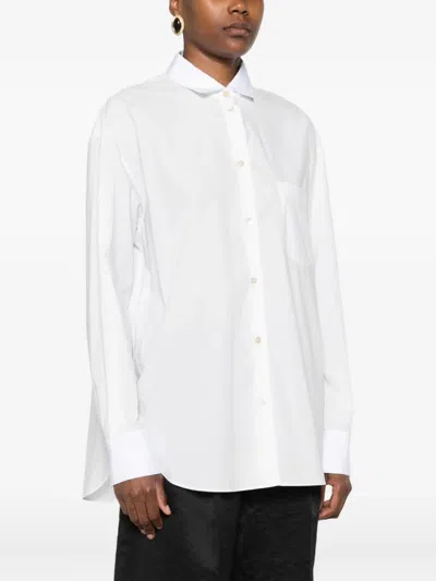 Forte Forte Long Sleeve Top With Curved Hem And Pocket In White
