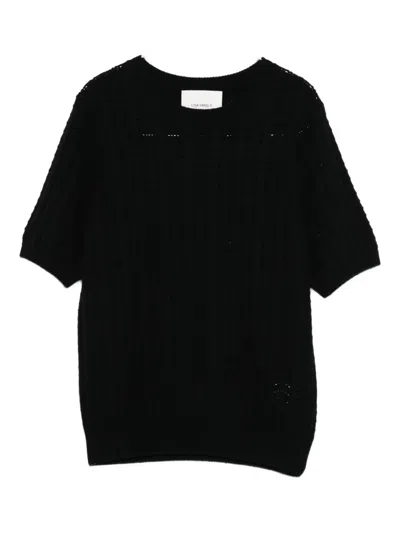 Lisa Yang Openwork Short-sleeve Knitted Top In Black