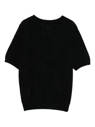 Lisa Yang Openwork Short-sleeve Knitted Top In Black