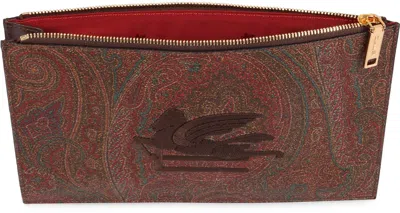 Etro Logo Print Flat Pouch In Brown