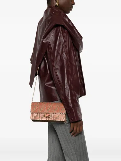 Fendi Wallet On Chain Baguette In Ff Jacquard Velvet In Pink