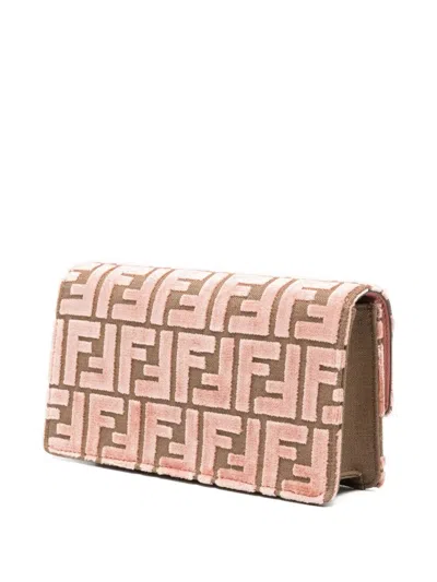 Fendi Wallet On Chain Baguette In Ff Jacquard Velvet In Pink