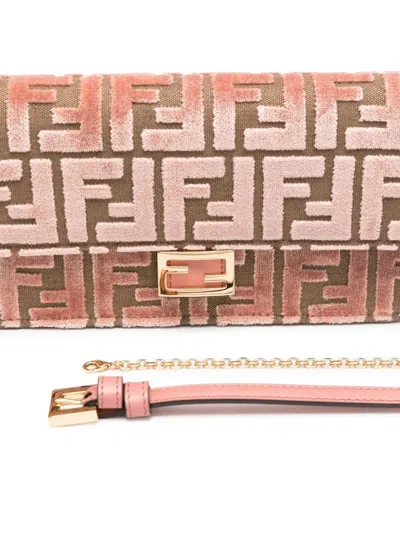 Fendi Wallet On Chain Baguette In Ff Jacquard Velvet In Pink