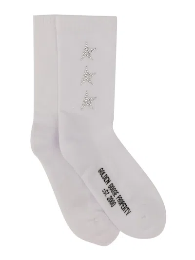 Golden Goose Side Rhinestone Star Socks In White