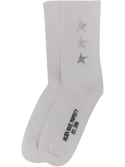 Golden Goose Side Rhinestone Star Socks In White