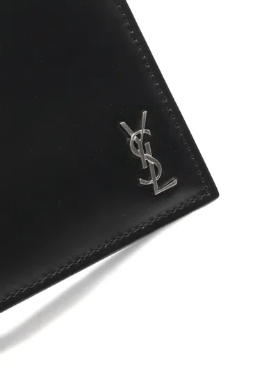 Pre-owned Saint Laurent Small Cassandre Bi-fold Wallet In Black