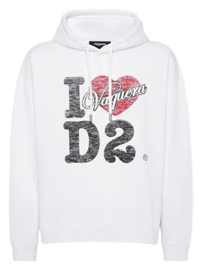 Dsquared2 Graphic Print Hooded Sweatshirt Drawstring In White