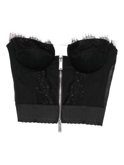 Dsquared2 Strapless Lace Cropped Corset Top In Black