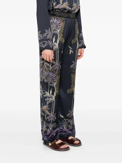 Forte Forte Wide-leg Trousers With Botanical Embroidery In Blue
