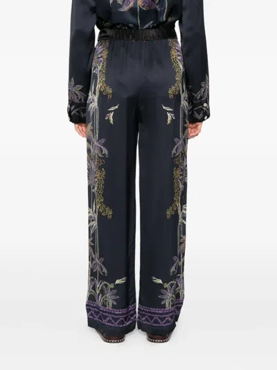 Forte Forte Wide-leg Trousers With Botanical Embroidery In Blue