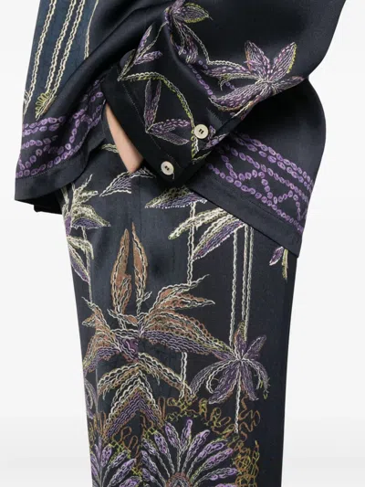 Forte Forte Wide-leg Trousers With Botanical Embroidery In Blue