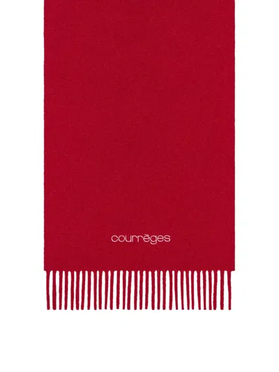 Courrèges Embroidered Fringed Scarf In Red