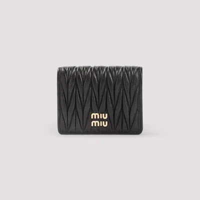 Miu Miu Lamb Leather Wallet In Black