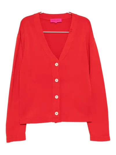 The Elder Statesman Logo Embroidered Jersey Cashmere Cardigan In Red