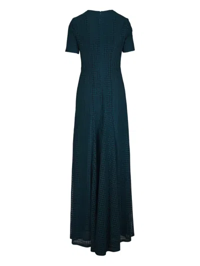 Akris Flower Grid Embroidered Gown With Back Godet In Blue