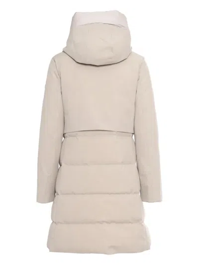 Duno Quilted Hooded Down Coat With Snaps And Drawstring In Neutral