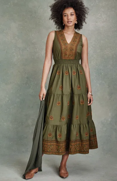 Jjill J.jill Pure Jill Embroidered Smocked-waist Tiered Dress