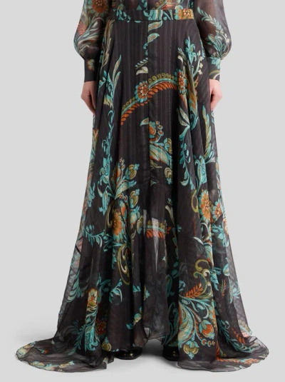 Etro Printed Silk Satin Maxi Skirt In Multi