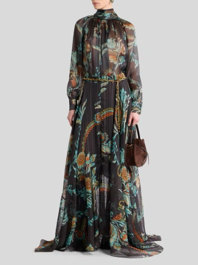 Etro Printed Silk Satin Maxi Skirt In Multi
