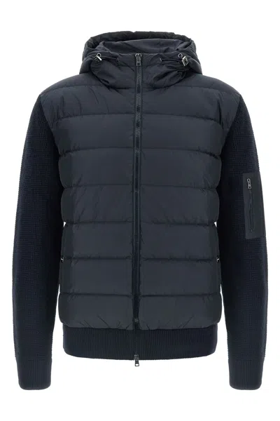 Herno Bi-material Down Jacket In Blue