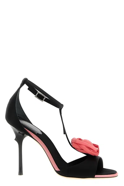 Roger Vivier Rose Vivier Satin T-strap Sandal In Black