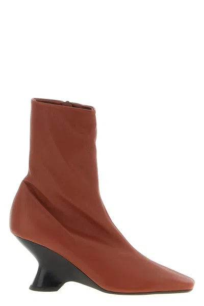 Dries Van Noten Ankle Boots With Square Toe And Unique Heel In Brown
