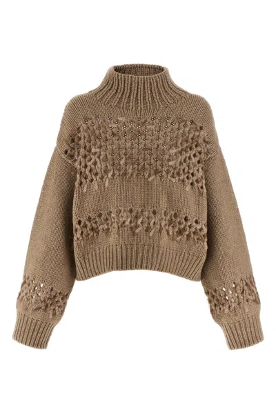 Brunello Cucinelli Drop Sequin Sweater Sweaters And Cardigans Beige In Brown