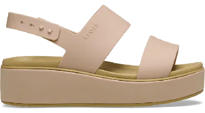 Crocs Brooklyn Matte Wrap Low Wedge In Nude