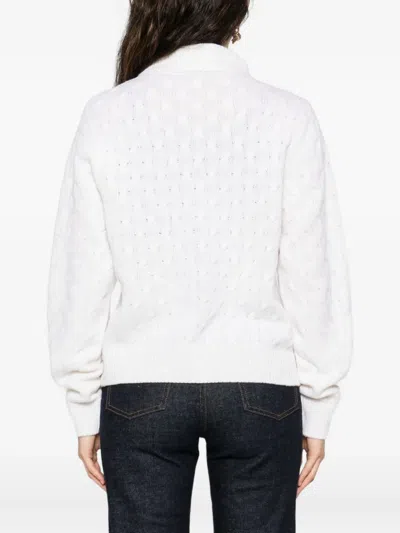 Tabaroni Cashmere Textured Knit Cashmere Sweater With High Turtleneck In White
