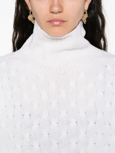Tabaroni Cashmere Textured Knit Cashmere Sweater With High Turtleneck In White