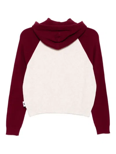 Chocoolate Embroidered-slogan Hooded Cardigan In Red