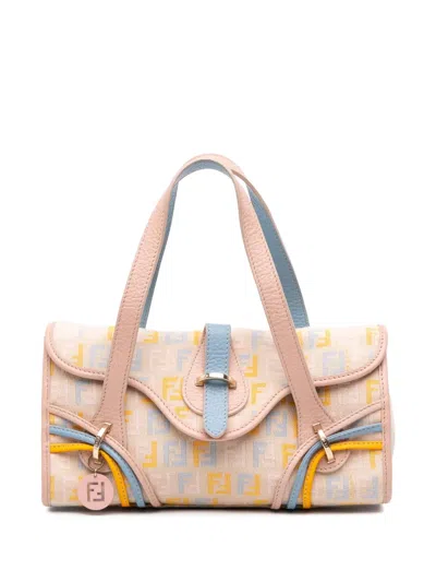 Pre-owned Fendi 2010-2025 Multicolor Zucchino Canvas And Leather Charm Flap Handbag In Brown