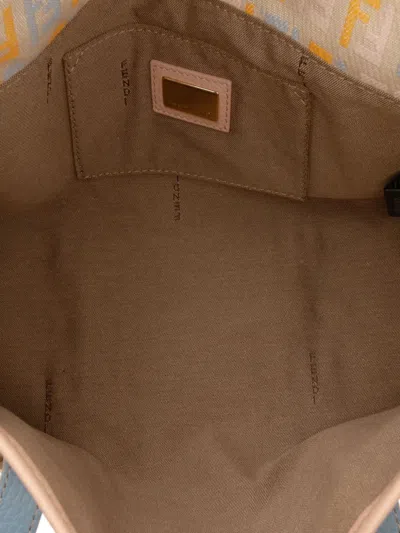 Pre-owned Fendi 2010-2025 Multicolor Zucchino Canvas And Leather Charm Flap Handbag In Brown