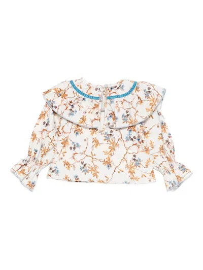 Alapage Ruffled-collar Floral-print Top In Neutral