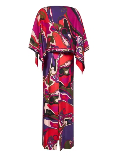 Pucci Orchidee-print Cape-detail Maxi Dress In Multi