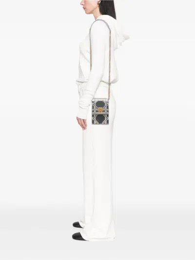 Pre-owned Dior 2018 Metallic Studded Calfskin Vertical Ama Crossbody Bag In Silver