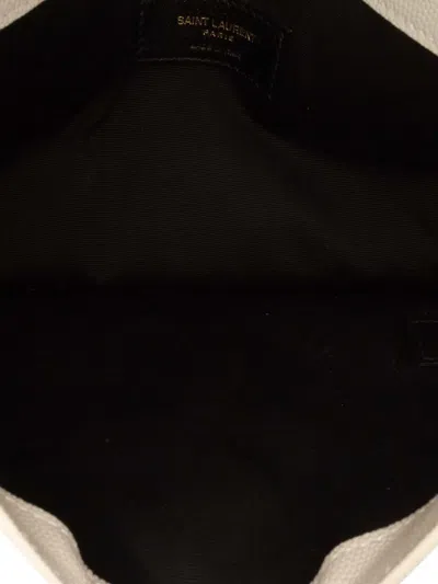 Pre-owned Saint Laurent 2023 Grain De Poudre Uptown Pouch Clutch Bag In White