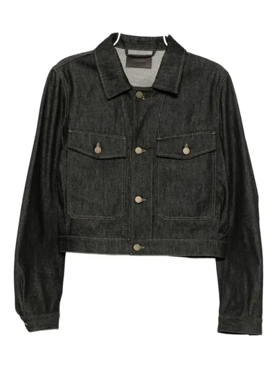Lemaire Navy Cropped Blouson Denim Jacket In Black