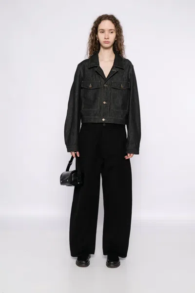 Lemaire Navy Cropped Blouson Denim Jacket In Black