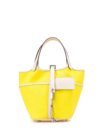 Pre-owned Hermes 2022 Toile Goeland And Swift Cargo Picotin Lock 18 Handbag In White