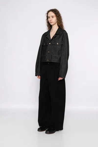 Lemaire Navy Cropped Blouson Denim Jacket In Black
