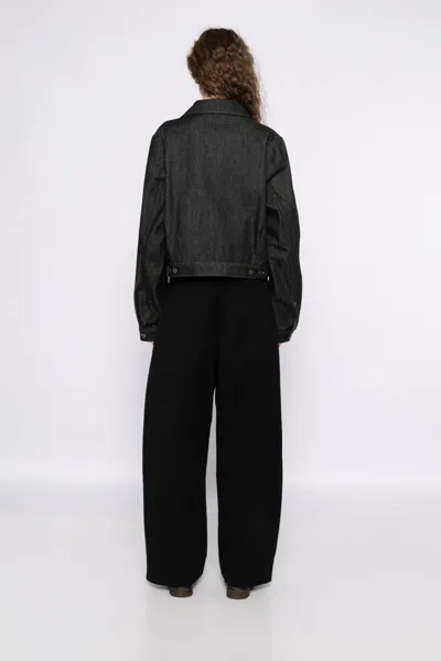 Lemaire Navy Cropped Blouson Denim Jacket In Black