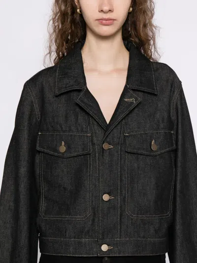 Lemaire Navy Cropped Blouson Denim Jacket In Black