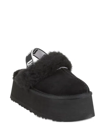 Ugg Black Leather Clog With Faux Fur And Elastic Back  In Black